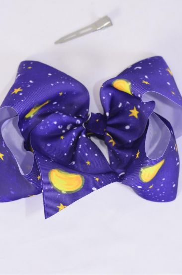 Hair Bow Extra Jumbo Cheer Type Bow Night Sky Grosgrain Bow-tie / 12 pcs Bow = Dozen Alligator Clip , Size-8"x 7" Wide , Clip Strip & UPC Code