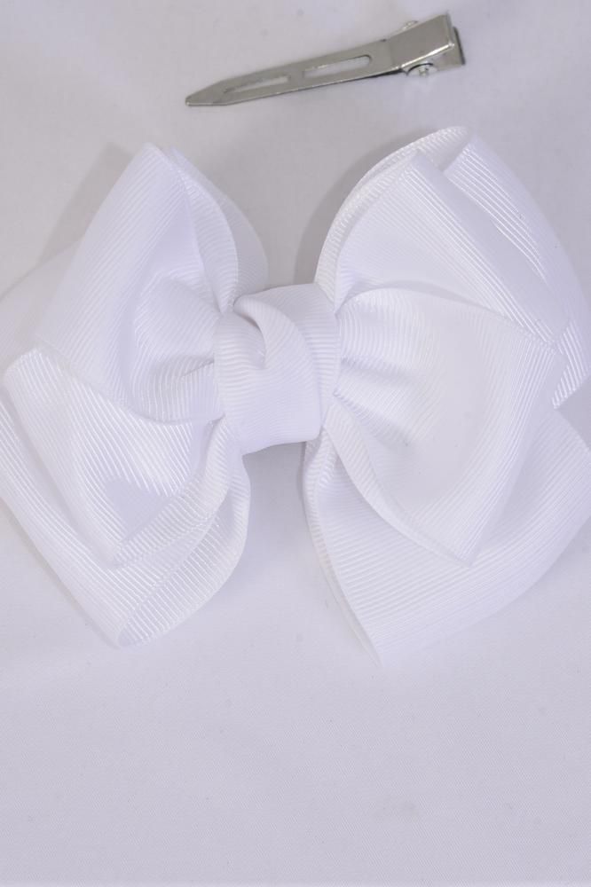 Hair Bow Jumbo Double Layered White Grosgrain Bow-tie/DZ **White** Size ...