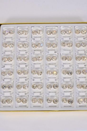 Earrings 12 mm Clear Rhinestones Earrings Silver / 36 pair per Disply Silver , Unisex , Post , 3 Dozen Display Box