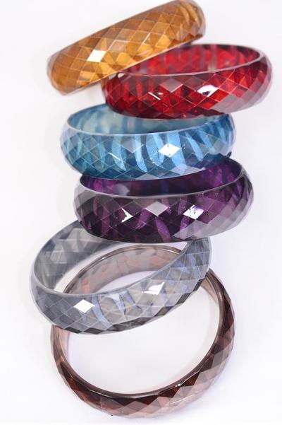 Bracelet Bangle Acrylic Diamond Cut Animal Print Multi / 12 pcs = Dozen  Multi , Size - 2.75" x 1" Wide , 2 Black , 2 Red , 2 Brown , 1 Camel , 1 Blue , 2 Purple Color Asst , Hang Tag & OPP Bag & UPC Code