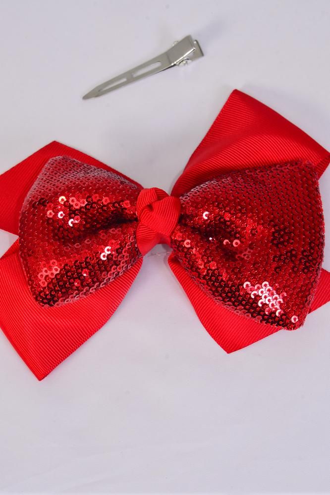 Hair Bow Jumbo Double Layered Sequin Bowtie Red Grosgrain Bowtie/DZ ...