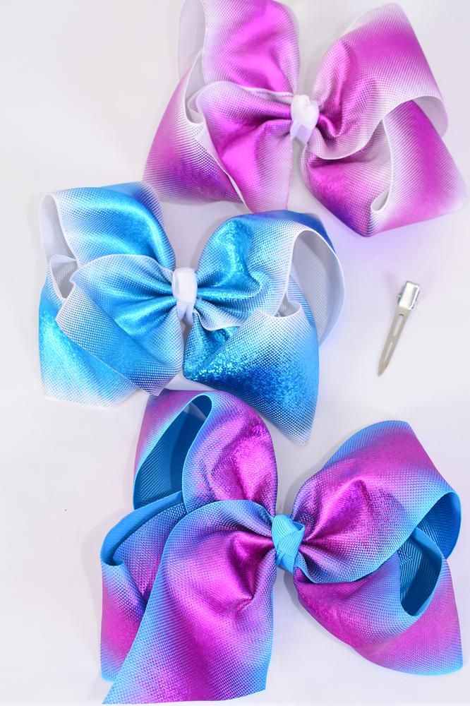 Hair Bow Extra Jumbo Cheer Type Bow Iridescent Holographic Grosgrain