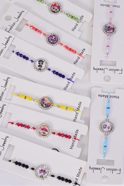 Bracelet Enamel LOL Doll Multi / 12 pcs = Dozen Pull-String , Adjustable , 12 Pattern Mix , Individual Hang Tag & OPP Bag & UPC Code