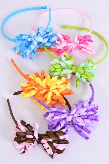 Headband Horseshoe Twirl Grosgrain Bow-tie Multi / 12 pcs = Dozen Multi , 2 of each Color Asst , Hang Tag & UPC Code , Clear Box