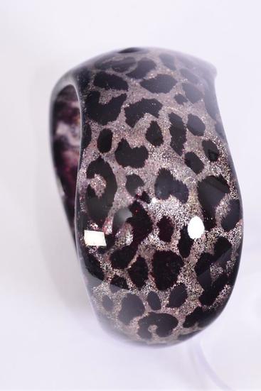 Bracelet Curvy Wavy Bangle Poly Silver Glitter Leopard / PC Size - 2.75" x 2" Dia Wide , OPP Bag & UPC Code