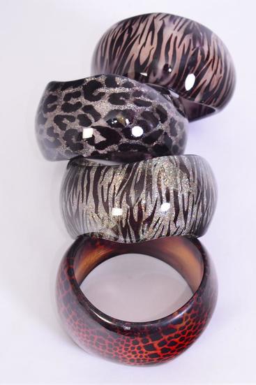 Bracelet Curvy Wavy Bangle Poly Animal Prints / PC Size - 2.75 x 2" Dia Wide , Choose Patterns , OPP Bag & UPC Code