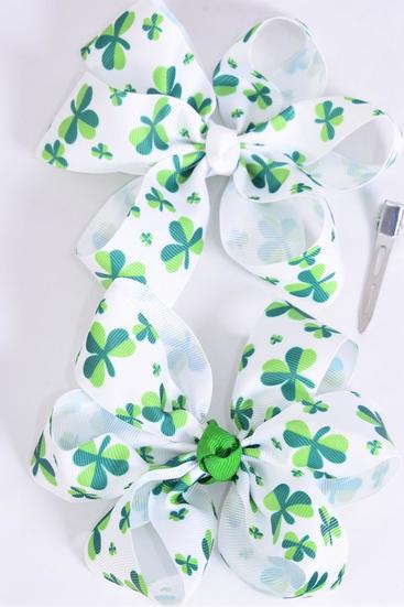 Hair Bow Jumbo Bow 2 Tone Shamrock Grosgrain Bow-tie / 12 pcs Bow = Dozen Alligator Clip , Size - 6" x 6" Wide , 6 of each Color Asst , Clip Strip & UPC Code