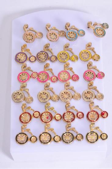 Earrings 12 pair Metal Enamel Bicycle Multi 12 pair / DY Post , Pr Color Mix , Display Card & OPP Bag & UPC Code