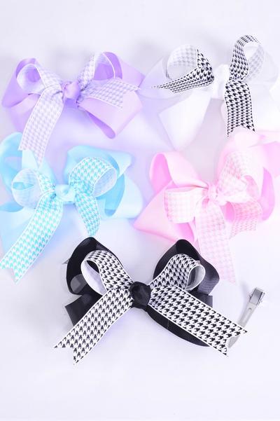 Hair Bow Jumbo Double Layered Center Hound Tooth Bowtie Grosgrain Bow Tie 12 Pcs Bow Dozen 5475