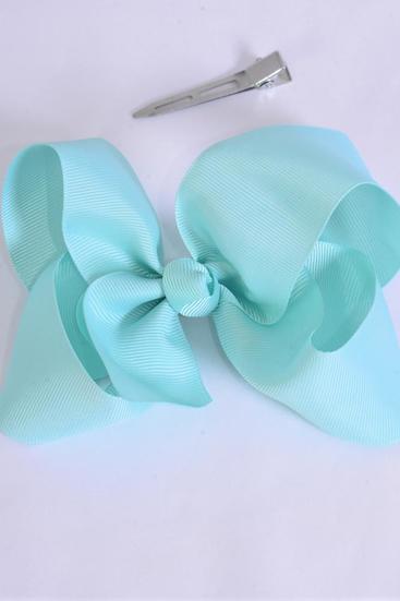 Hair Bow Jumbo Aqua Grosgrain Bow-tie / 12 pcs Bow = Dozen Aqua , Alligator Clip , Bow-6"x 5" , Clip Strip & UPC Code