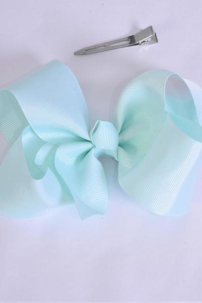 Hair Bow Jumbo Mint Green Grosgrain Bow-tie / 12 pcs Bow = Dozen  Mint Green , Alligator Clip , Size - 6" x 5" Wide , Clip Strip & UPC Code