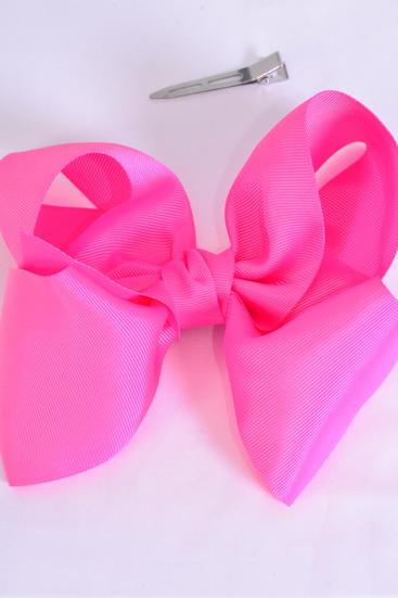 Hair Bow Extra Jumbo Cheer Type Bow Hot Pink Grosgrain Bow-tie / 12 pcs Bow = Dozen  Hot Pink , Alligator Clip , Size - 8" x 7" Wide ,  Clip Strip & UPC Code