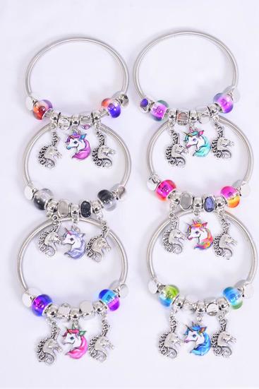 Bracelet Charm Bracelet Enamel Unicorn Charms Multi / 12 pcs = Dozen match 00074 25119 Stretch , 2 Of each Pattern Asst , Hang Tag & OPP Bag & UPC Code