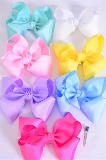 Hair Bow Extra Jumbo Cheer Type Bow Pastel Alligator Clip Grosgrain Bow-tie / 12 pcs Bow = Dozen   Alligator Clip , Size - 8" x 7" , 2 White , 2 Baby Pink , 2 Lavender , 2 Blue , 2 Yellow , 1 Hot Pink , 1 Mint Color Asst , Clip Strip & UPC Code