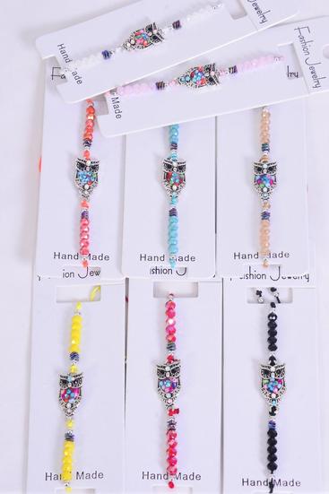 Bracelet Owl Indian Beads Glass Crystal Multi/DZ **Multi** Pull-String,Adjustable,12 Pattern Mix,Individual Hang tag & OPP Bag & UPC Code