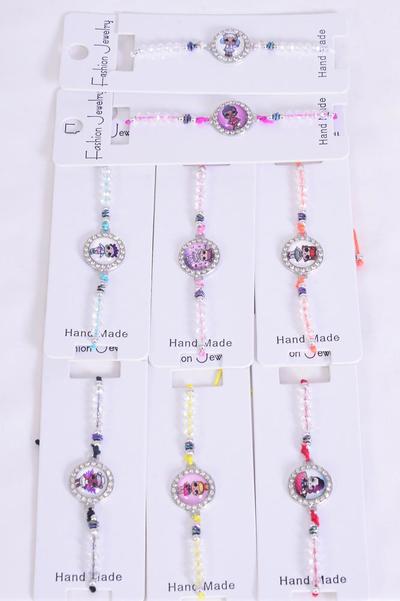 Bracelet Enamel LOL Doll Multi / 12 pcs = Dozen Pull String , Adjustable , 12 Pattern Asst , Individual Hang tag & OPP Bag & UPC Code