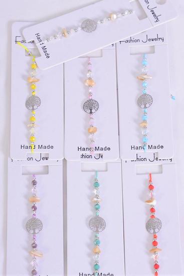 Bracelet Tree Of Life Filigree Stainless Steel Seashell Mix / 12 pcs = Dozen Pull-String , Adjustable , 2 White , 2 Pink , 2 Purple , 2 Blue , 2 Yellow , 1 Mint Green , 1 Orange Mix , Individual Hang tag & OPP Bag & UPC Code