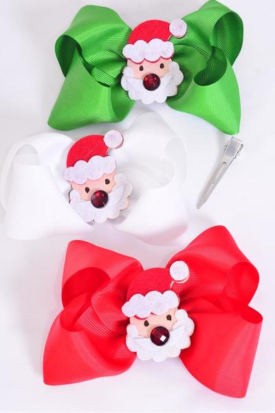 Hair Bow Jumbo Christmas Santa Grosgrain Bow-tie / 12 pcs Bow = Dozen Santa , Size - 6" x 5" Wide , Alligator Clip , 4 of each Pattern Mix , Clip Strip & UPC Code