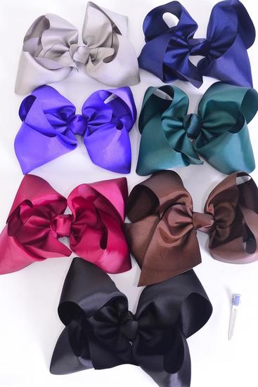 Hair Bow Extra Jumbo Cheer Type Bow Dark Multi Grosgrain Bow-tie /  12 pcs Bow = Dozen  Size-8"x 7" Wide , Alligator Clip ,2 Black ,2 Brown ,2 Navy ,2 Burgundy ,2 Purple ,1 Hunter Green ,1 Gray Asst , Clip Strip & UPC Code