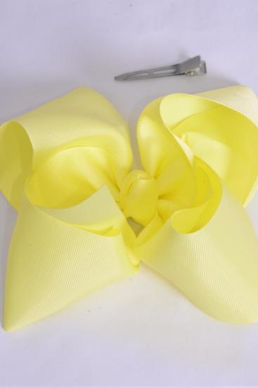 Hair Bow Extra Jumbo Cheer Type Bow  Baby Yellow Grosgrain Bow-tie / 12 pcs Bow = Dozen Baby Yellow , Alligator Clip , Size - 8" x 7" Wide , Clip Strip & UPC Code