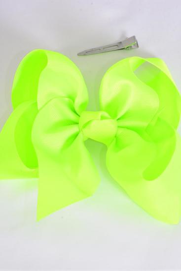 Hair Bow Extra Jumbo Cheer Type Bow Key Lime Grosgrain Bow-tie / 12 pcs Bow = Dozen Key Lime , Alligator Clip , Size - 8" x 7" Wide , Clip Strip & UPC Code