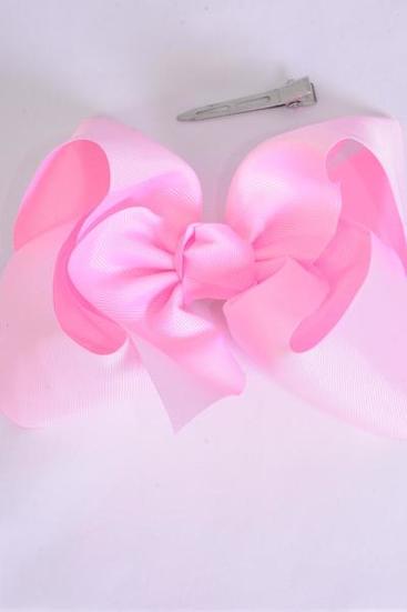 Hair Bow Extra Jumbo Cheer Type Bow Baby Pink Grosgrain Bow-tie / 12 pcs Bow = Dozen  Baby Pink , Size-8"x 7" Wide , Alligator Clip , Clip Strip & UPC Code