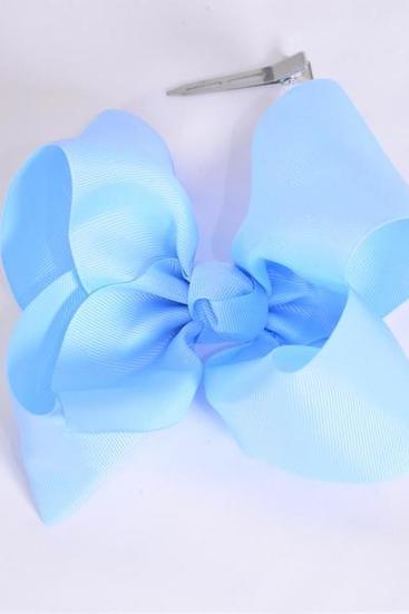 Hair Bow Jumbo Sky Blue Grosgrain Bow-tie / 12 pcs Bow = Dozen  Sky Blue , Alligator Clip , Size - 6" x 5" Wide , Clip Strip & UPC Code