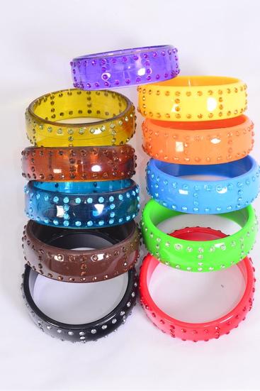 Bracelet Bangle Acrylic Stones All Around / 12 pcs = Dozen Size-2.75"x 1"Dia Wide , Choose Colors , Hang Tag & OPP Bag & UPC Code