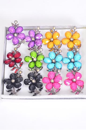 Rings Flower Acrylic Marble Rhinestones Adjustable / 12 pcs = Dozen Adjustable , Flower Size - 1.5" x 1.25" Wide , 2 Black , 2 Pink , 2 Yellow , 2 Red , 2 Blue , 1 Green , 1 Purple Color Asst.