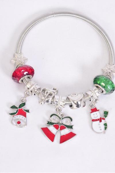 Bracelet Charm Bracelet XMAS Enamel Bell Tree Snowman Charm Mix / 12 pcs = Dozen  Christmas , Hang Tag & Opp Bag & UPC Code