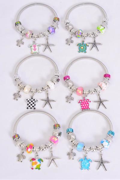 Bracelet Charm Bracelet Starfisf Enamel Turtle Charms / 12 pcs = Dozen match 00082 Stretch , 2 Of each Pattern Asst , Hang Tag & OPP Bag                                         -