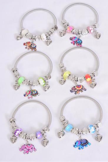 Bracelet Charm Bracelet Enamel Elephant Charm Multi / 12 pcs = Dozen match 00081 25088 2 Of Each Pattern Asst , Hang Tag & Opp Bag & UPC Code