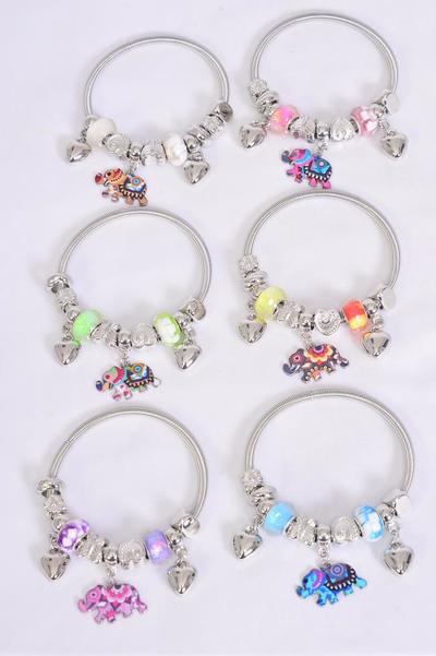 Bracelet Charm Bracelet Enamel Elephant Charm Multi / 12 pcs = Dozen match 00081 25088 2 Of Each Pattern Asst , Hang Tag & Opp Bag & UPC Code