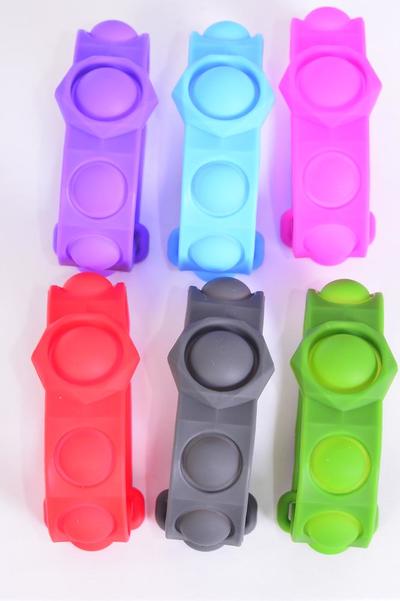 Push Pop Fidget Autism Silicone Bracelet Bubble Solid Multi / 12 pcs = Dozen Autism , 2 Of Each Color Asst , Individual OPP Bag