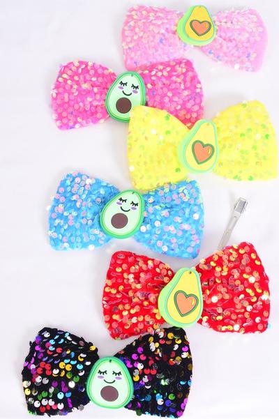 Hair Bow Flip Sequin Center Avocado adorable Charm Multi / 12 pcs Bow = Dozen Multi , Alligator Clip , Size - 6" x 4" Wide , 2 Of each Pattern Mix , Clip Strip & UPC Code