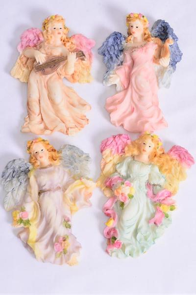 Figurine Angel Magnet White Angel Pastel Dress / 12 pcs Angel = Dozen Angel , Size - 2.75" x 4" Wide , 3 Of Each Pattern Asst , Disply Box