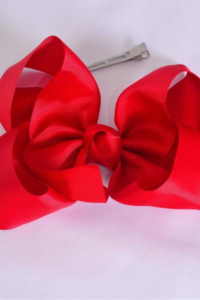 Hair Bow Jumbo Red Grosgrain Bow-tie / 12 pcs Bow = Dozen Red , Alligator Clip , Size - 6"x 5" Wide , Clip Strip and UPC Code