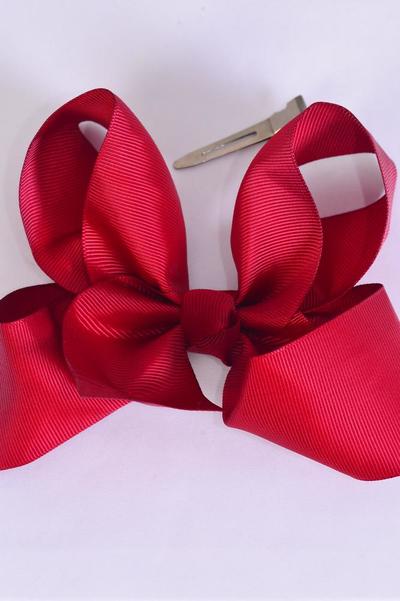 Hair Bow Jumbo Garnet Grosgrain Bow-tie / 12 pcs Bow = Dozen Garnet , Alligator Clip , Size - 6" x 5" Wide , Clip Strip & UPC Code