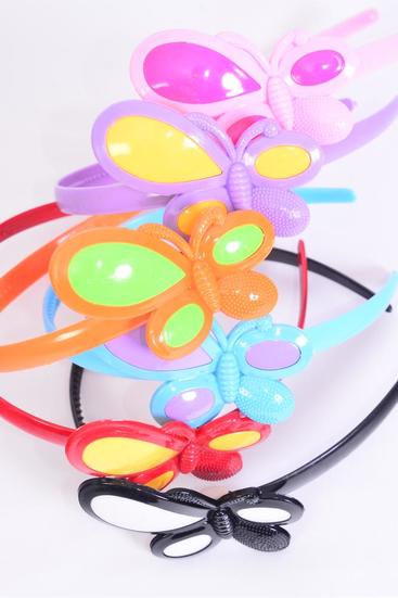 Headband Horseshoe Acrylic 2 tone Butterfly Multi / 12 pcs = Dozen Butterfly Size - 3" x 2" Wide , 2 of each Pattern Asst , Hang Tag & Individual OPP bag & UPC Code