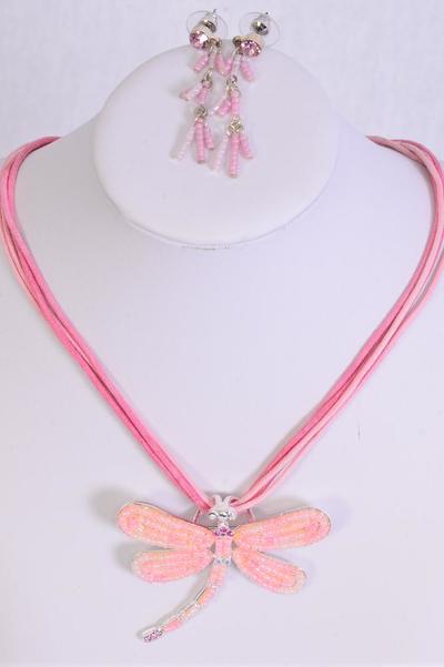 Necklace Sets Dragonfly Rhinestones Indian Bead Mix / Sets  Post , 20" Long , Dragonfly Size - 2.25" x 2" Wide , Display Card & OPP Bag & UPC Code , Choose Colors