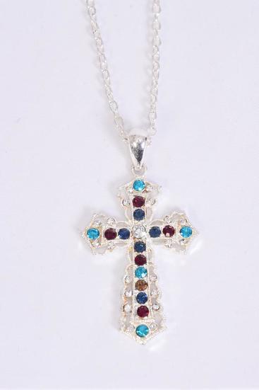 Multi , Cross - 1.75" x 1.25" Wide , 24'' Chain , Hang Tag & OPP Bag & UPC Code