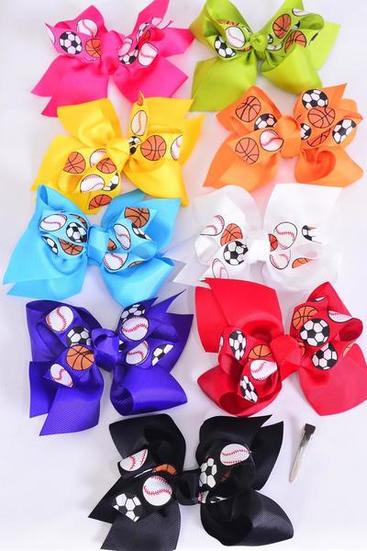 Hair Bow Jumbo Sports Grograin Bow-tie Multi / 12 pcs Bow = Dozen Alligator Clip , Bow-6"x 5" Wide ,2 Fuchsia ,2 White 2 Black ,1 Lime ,1 Orange ,1 Blue ,1 Red,1 Yellow ,1 Purple ,Clip Strip & UPC Code