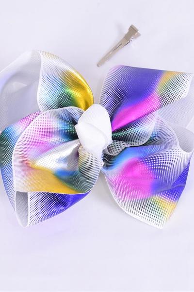 Hair Bow Extra Jumbo Cheer Type Bow Hot Pink & White Mix Grosgrain Bow