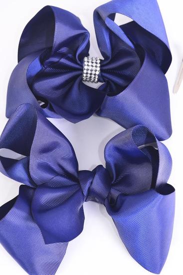 Hair Bow Jumbo Navy Mix Grosgrain Bow-tie / 12 pcs Bow = Dozen  Navy , Alligator Clip , Size- 6"x 5" Wide , 6 Of each Pattern Asst , Clip Strip & UPC Code