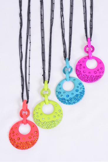 Necklace Thin Black Chains Color Pendant Rhinestones / PC  Pendant - 3" x 1.75" Wide , Chain - 24" Long Extension Chain , Hang tag & OPP Bag , Choose Colours