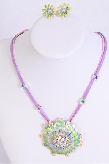 Necklace Sets Daisy Enamel Rhinestones Flower Pastel / Sets Pastel , Daisy-2" Wide , Earring - 0.75" Wide , Display Card & OPP Bag & UPC Code