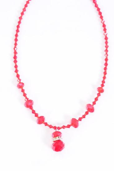 Necklace Glass Crystals Red/PC Red , Size - 18" , Hang Tag & OPP bag