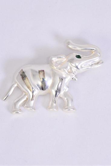 Brooch Elephant /  12 pcs = Dozen Silver , Size - 2.5" x 1.5" Wide , Display Crad & OPP bag 