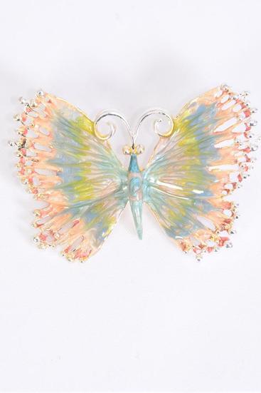 Brooch Butterfly Enamel  Pastel / 12 pcs = Dozen Pastel , Size-2"x 1.5" Wide , UPC Code , Come w Gift box