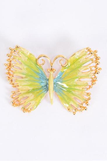 Brooch Butterfly Enamel Lime / 12 pcs = Dozen Lime , Size - 2" x 1.5" Wide , UPC Code , Come w Gift box , 